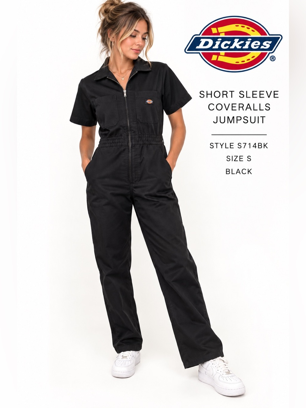 Dickies S714BK Black Short Sleeve Coveralls Jumpsuit Size S NWT